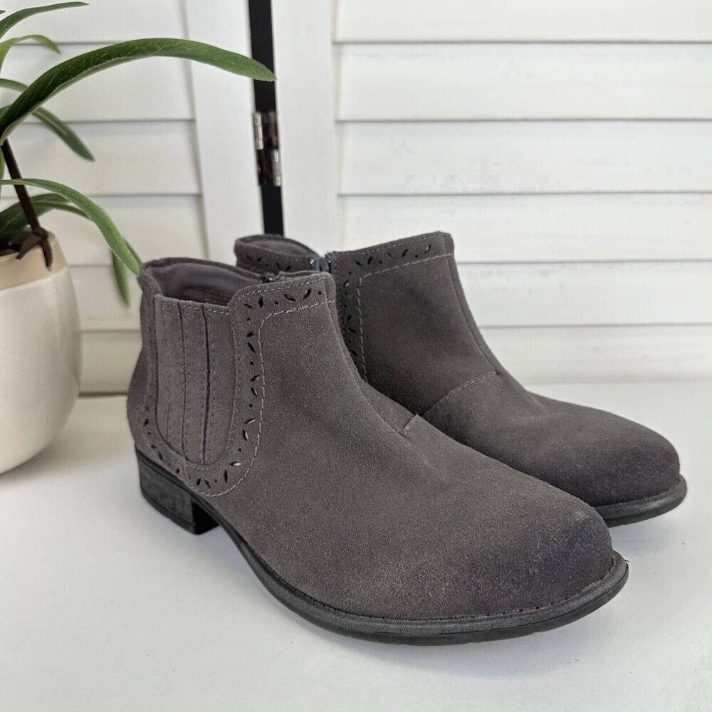 Earth Avani Buxton Gray‎ Ankle Boots Suede Leather Burnished Zip Size 8 Wide - Picture 2 of 10